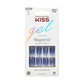 KISS Gel Fantasy Magnetic Short Square Gel Nails, Glossy Medium Blue, 28 Count