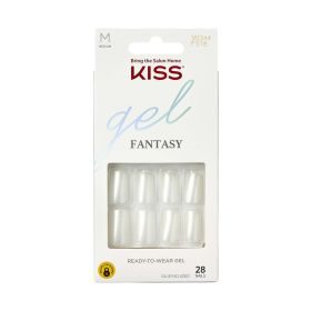 KISS Gel Fantasy Sculpted Medium Square Glue-On Nails, Glossy Light White, 'Glazed', 28 Ct.