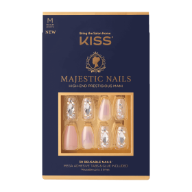 KISS Majestic Nails, 'In a Crown', 30 Reusable Medium Coffin Shape Jeweled Nails