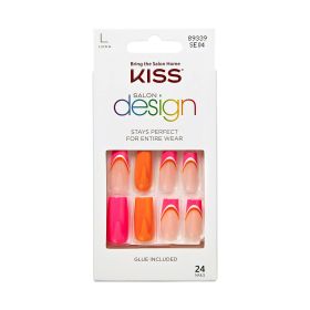 KISS Salon Design Medium Coffin Glue-On Nails, Glossy Dark Pink, 'We Go Up', 24 Ct.