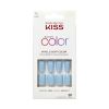 KISS Salon Color Short Square Fake Nails, Glossy Solid Blue, 28 Count