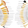 32 Bright Yellow Makeup Brushes Set Professional