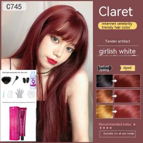 Ammonia-free Hair Color Paste Monochrome Paste Cover White Hair Multi-segment Color One-step Black Tea Gray Blue Black Hair Dye (Option: C7ro45 Wine Red-With tools)